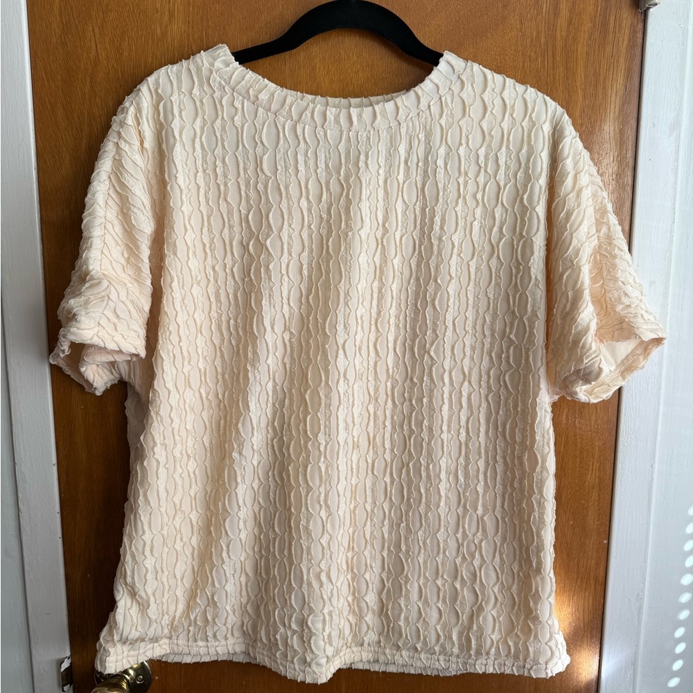 Set (Top & Shorts) - Women's Cream Textured Top & Shorts Set